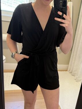 Express Black Wrap Romper with Tie Waist